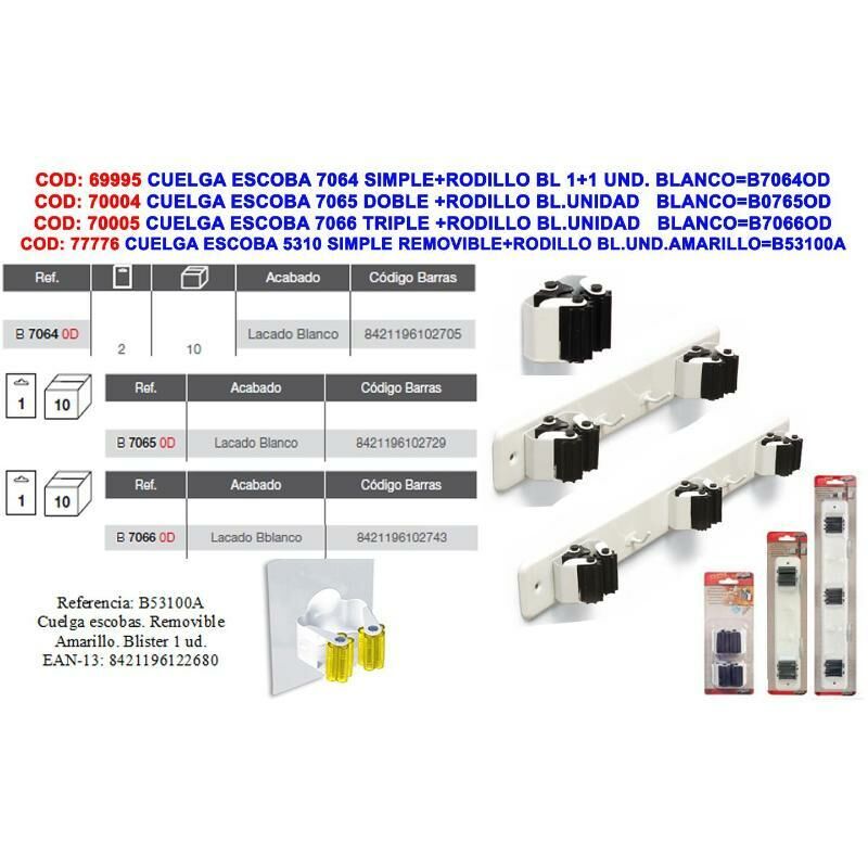 

brinox cuelga escoba simple rodillo amarillo (blister 1 ud) 5310 - Mibricotienda