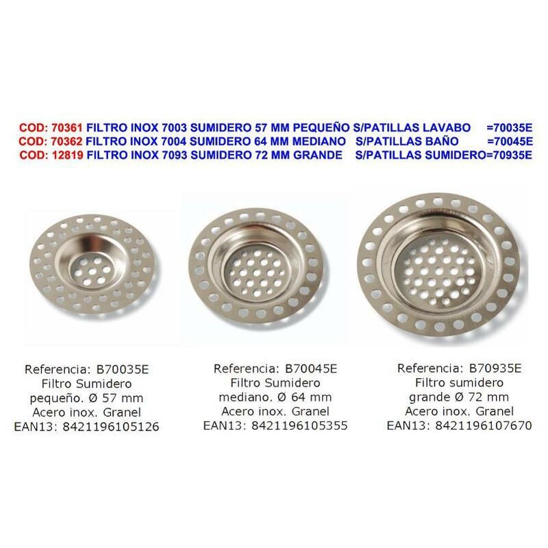

MIBRICOTIENDA brinox filtro inox 7003 sumidero 57mm peque.s-pata lavabo 70035e