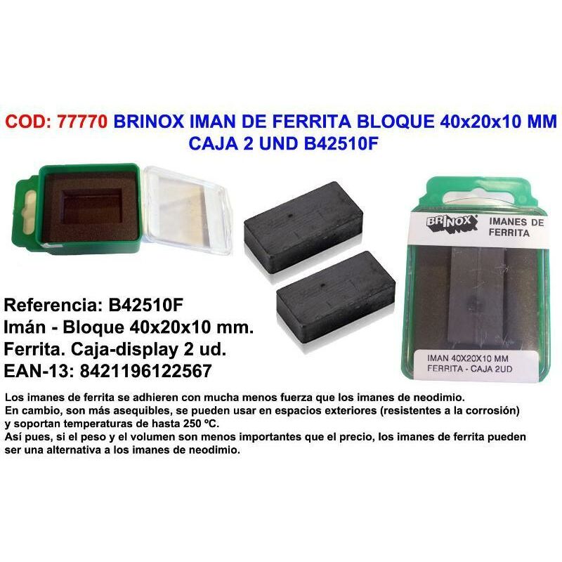 

brinox iman ferrita bloque 40x20x10 mm b42510f - Mibricotienda