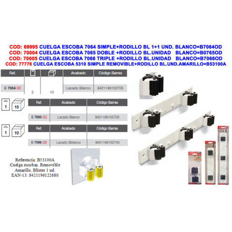 BRINOX support simple pour balai à rouleau jaune (blister 1 unité) 5310