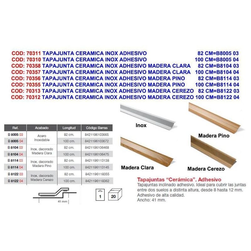 

brinox tapajunta ceramica inox adhe.madera cerezo 100cm b812204 - Mibricotienda