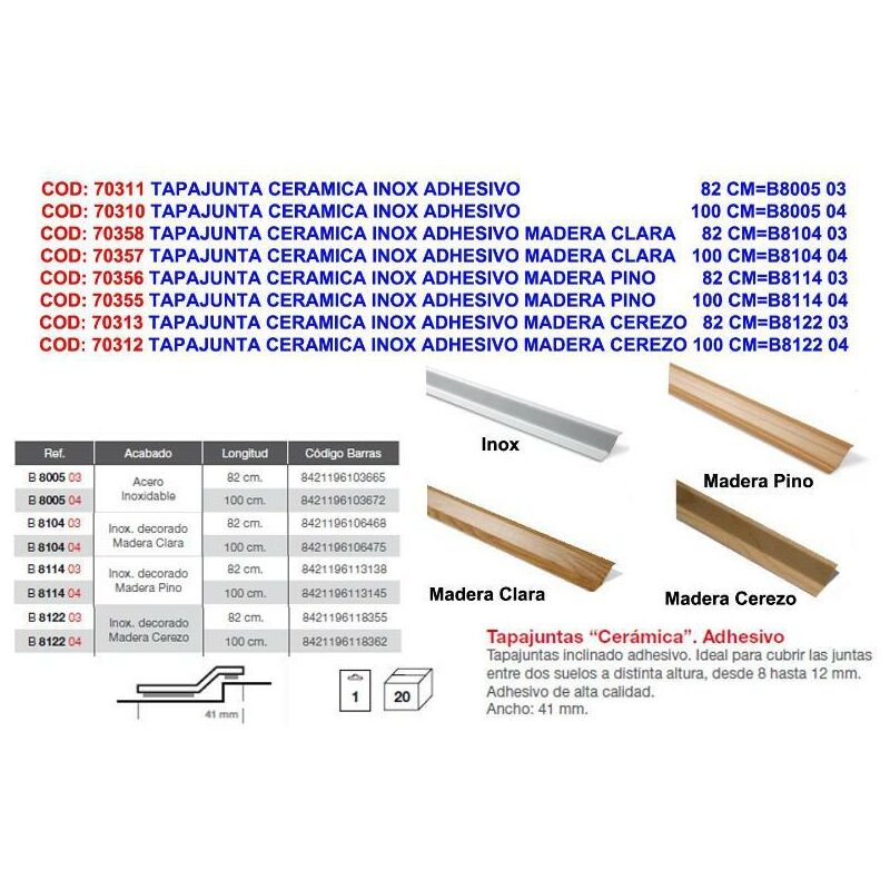 

MIBRICOTIENDA brinox tapajunta ceramica inox adhe.madera pino 100cm b811404