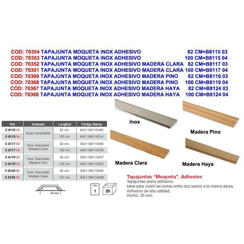 

MIBRICOTIENDA brinox tapajunta moqueta inox adhe.madera clara 100 cm b8117 04