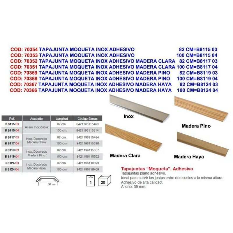 

brinox tapajunta moqueta inox adhe.madera pino 100 cm b8119 04 - Mibricotienda