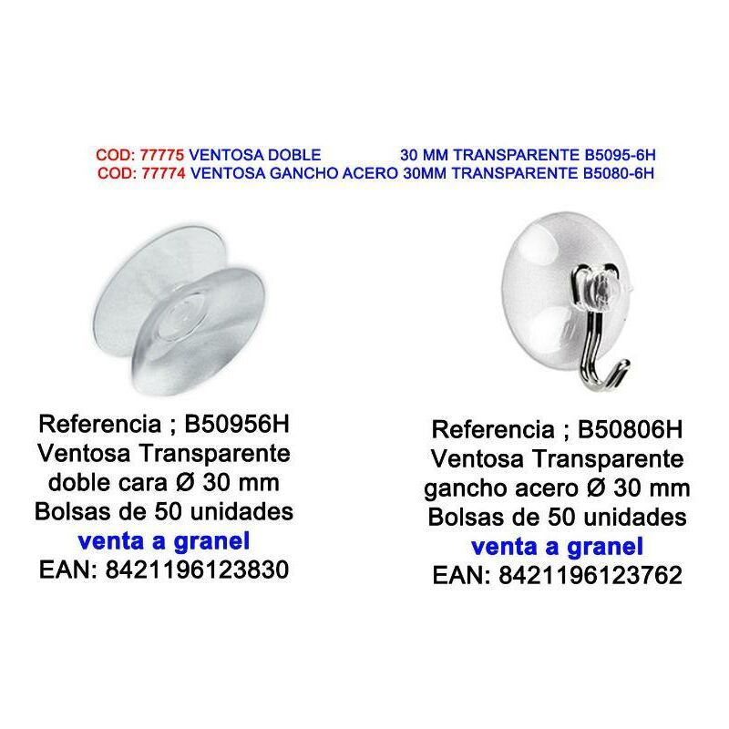 

brinox ventosa gancho acero 30mm transparente granel b50806h - Mibricotienda