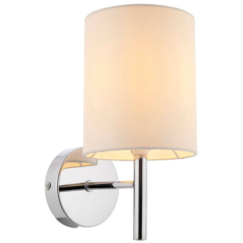 Brio - 1 Light Indoor Wall Light Chrome, Off White Faux Silk, E14 - Endon