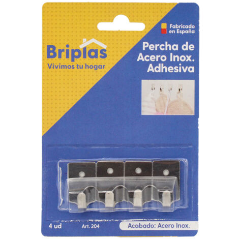 BRIPLAS colgador acero inox. adh. mini 4 ud , Colgador de acero inoxidable adhesivo Briplas Percha colgador de acero inoxidable de base metálica Ideal para la ordenación en