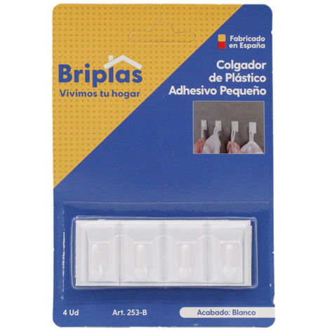 BRIPLAS colgador plastico adh. pequeño 4 ud blanco , Colgador de plástico adhesivo pequeño Briplas Percha/colgador de plástico ideal para la ordenación del hogar Sistema de