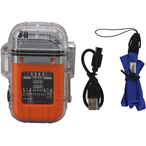 Briquet électrique à double arc étanche transparent résistant au vent avec affichage de puissance couleur orange