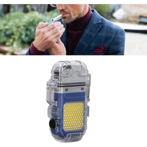 Briquet Électrique Arc Dual IP56 Antipluie Eclairant LED Portable Multifunctional Lampe de Camping Bleu Zinc Alloy