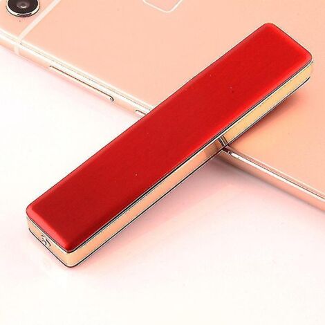 Briquet électrique rechargeable USB sans flamme, coupe-vent, design fin, avec câble USB, rouge