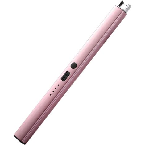 Briquet plasma coupe-vent avec niveau de batterie visible, double interrupteur de sécurité et chargement USB/rose