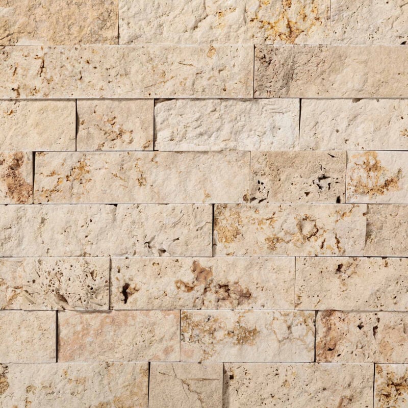 Briquette de Parement Travertin 1er choix - Longueur Librex5x2 - Beige Mix (vendu par lot de 1 m²)