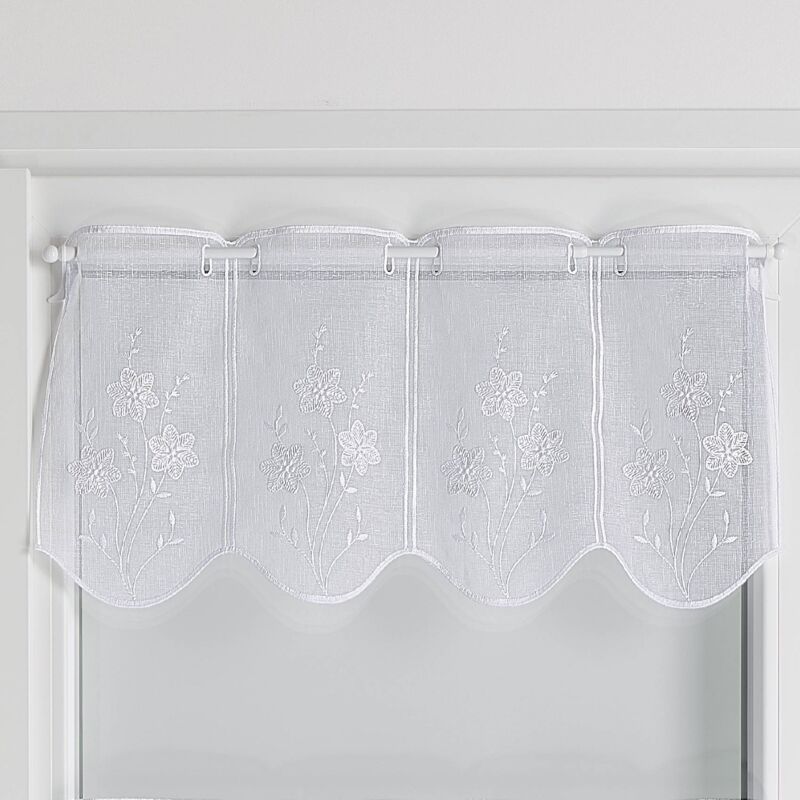 Brise bise brodé de petites fleurs Blanc 30x120 cm
