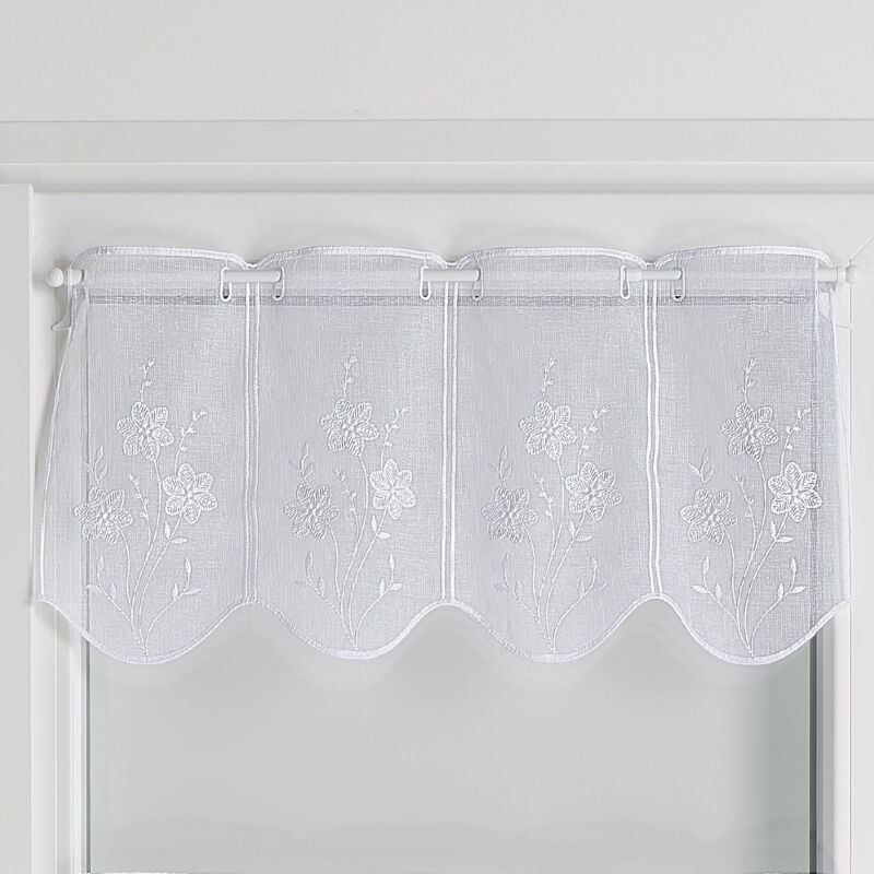 Brise bise brodé de petites fleurs Blanc 30x90 cm