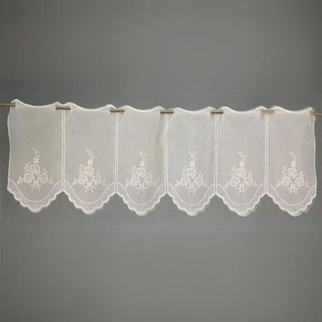 Brise bise en étamine fantaisie brodée Blanc 30x45 cm