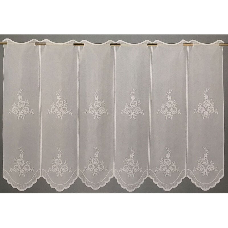 Brise bise en étamine fantaisie brodée Blanc 0.9x1.2 m