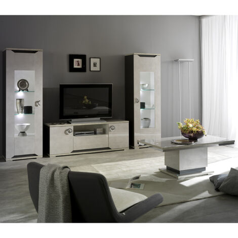 BRISE - Ensemble Salon Moderne effet Béton Laqué Gris