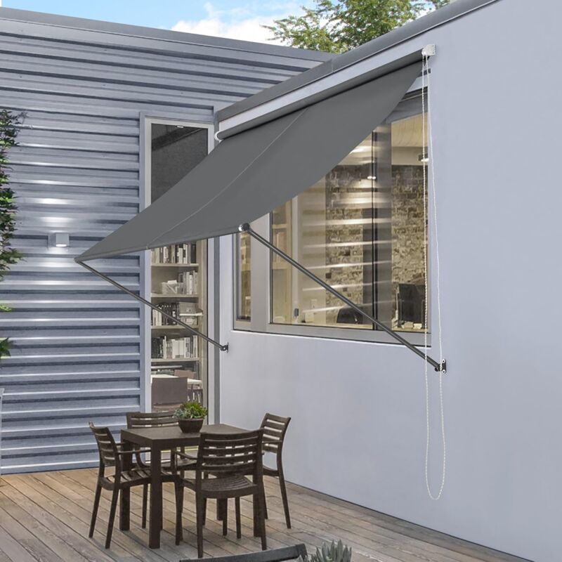 Brise-Soleil Pare-Soleil Auvent pour Fixer au Mur Rétractable Armature en Acier Gris 350 x 120 cm