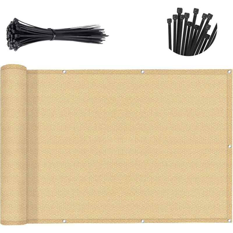 Fei Yu - Brise-vue beige pour balcon, couverture de clôture d'appartement à 90 % d'ombre, pare-brise en maille robuste pour terrasse, extérieur,