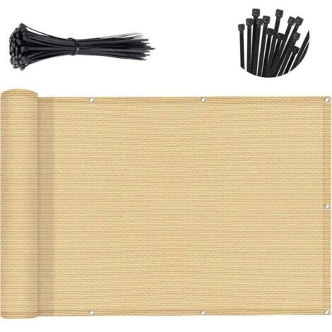 Brise-vue beige pour balcon, couverture de clôture d'appartement à 90 % d'ombre, pare-brise en maille robuste pour terrasse, extérieur, cour, patio (0,9 × 3m)