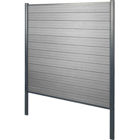 Brise-vue en WPC Sarthe, clôture brise-vent, poteaux aluminium  élément de base, 190cm gris