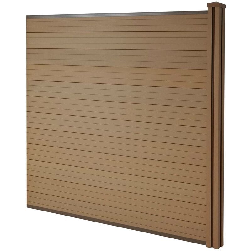 Jamais utilisé] Brise-vue en wpc Sarthe, clôture brise-vent, poteau en wpc, élément d'extension, teck 1,88m