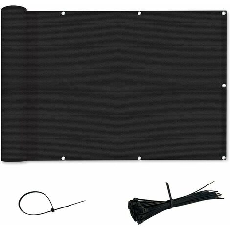 Brise-Vue et Pare-Soleil pour Balcon HDPE- Résistant aux UV,aux déchirures/Rayures de Couture (0.9x3m, Noir)