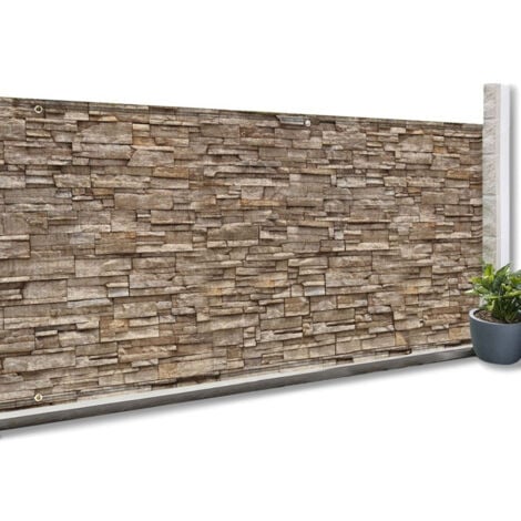 Brise vue occultant 1 x 10 M motif pierre marron 160 gr/m²