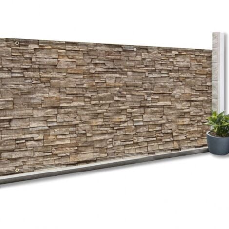 Brise vue occultant 1,5 x 10 M motif pierre marron 160 gr/m²