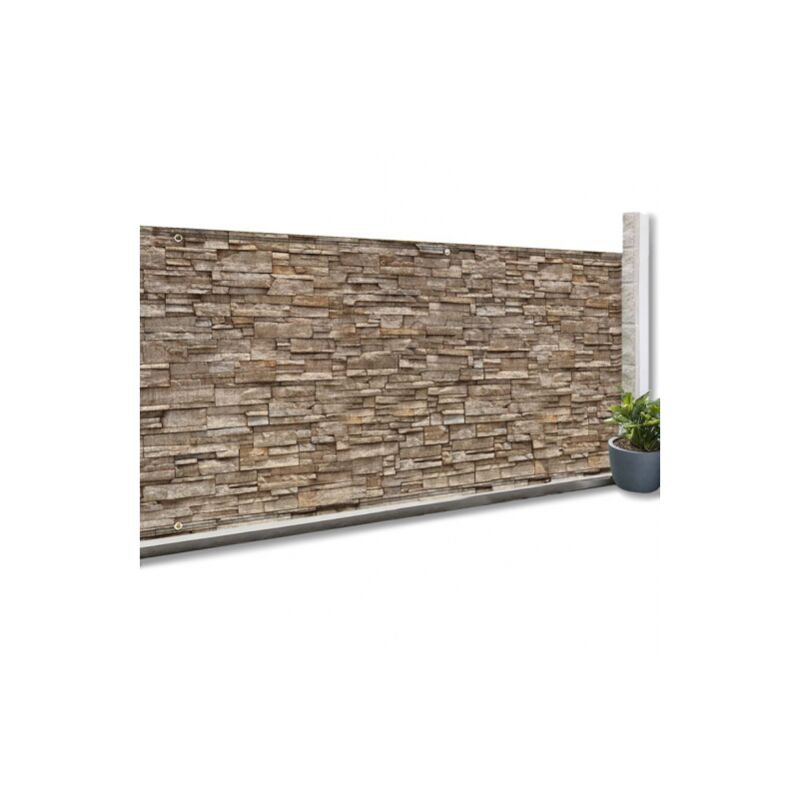 Idmarket - Brise vue occultant 1,8 x 10 m motif pierre marron 160 gr/m²