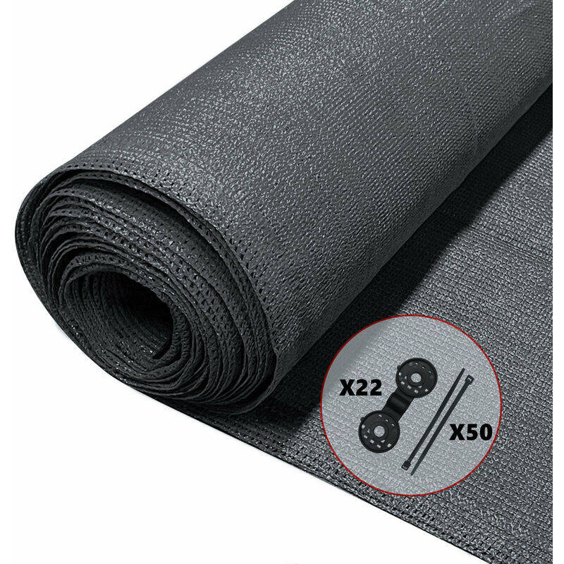 Brise vue occultant en hdpe 150g/m&sup2; 1.8x10m avec attaches de fixation anthracite