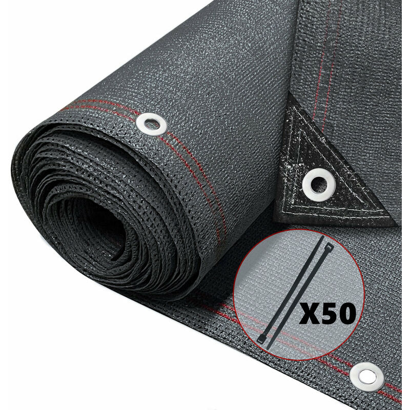 Brise vue occultant en hdpe 230g/m&sup2; 1.8x10m avec attaches de fixation anthracite