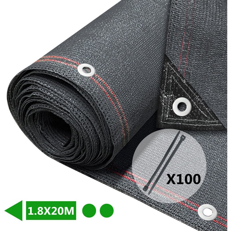 Vounot - Brise vue occultant en hdpe 230g/m² 1.8x20m avec attaches de fixation anthracite