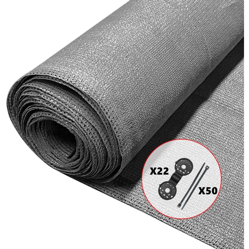 Brise vue occultant en hdpe 90g/m² 1.5x10m avec attaches de fixation gris