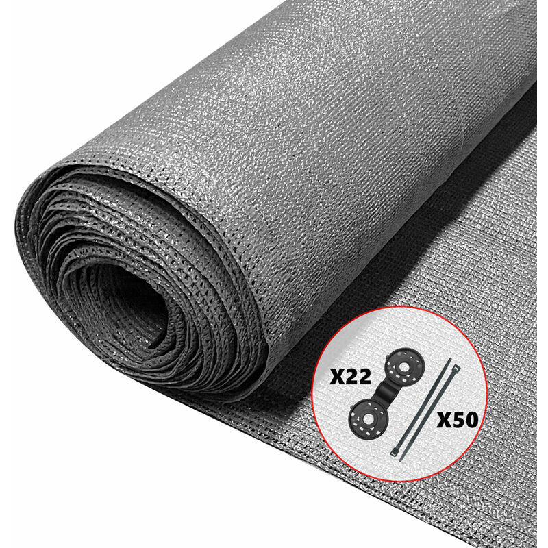 Vounot - Brise vue occultant en hdpe 90g/m² 1.8x10m avec attaches de fixation gris