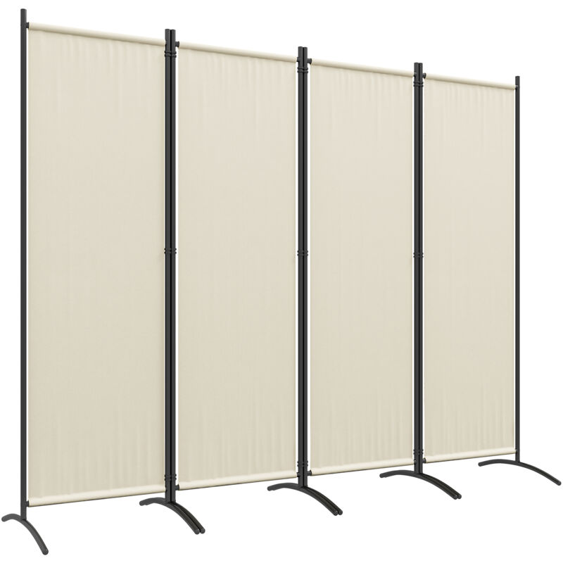 Brise-vue paravent sur pied séparateur 4 panneaux pliables dim. 221 x 172 cm métal polyester haute densité crème
