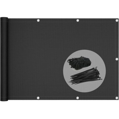 Brise-vue pour balcon 100 % PEHD 200 g/m², protection UV, résistant aux déchirures et au vent, avec attaches et cordons, 500 x 90 cm, noir
