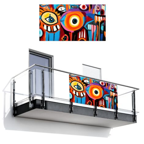 BRISE-VUE POUR BALCON Abstrait - Visage - Coloré 200x110
