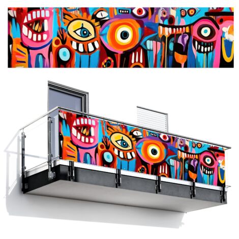 BRISE-VUE POUR BALCON Abstrait - Visage - Coloré 300x75