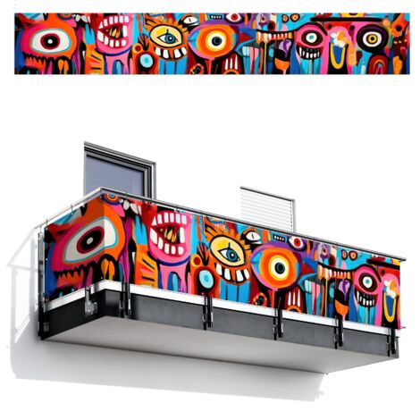 BRISE-VUE POUR BALCON Abstrait - Visage - Coloré 500x80