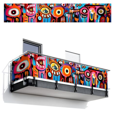 BRISE-VUE POUR BALCON Abstrait - Visage - Coloré 500x90