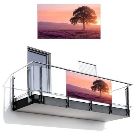 BRISE-VUE POUR BALCON Arbre - Bruyère - Lever de soleil 200x110
