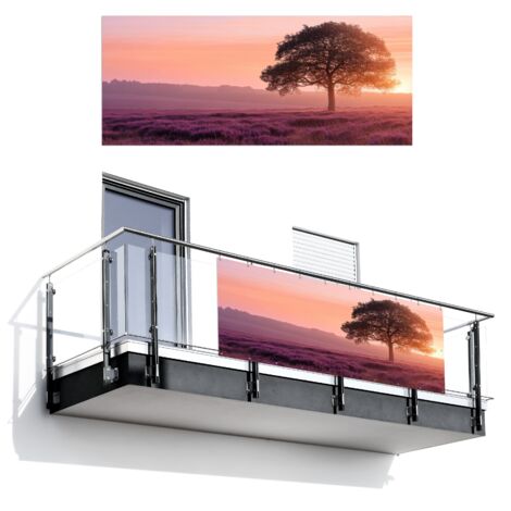BRISE-VUE POUR BALCON Arbre - Bruyère - Lever de soleil 300x130