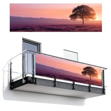 BRISE-VUE POUR BALCON Arbre - Bruyère - Lever de soleil 300x90
