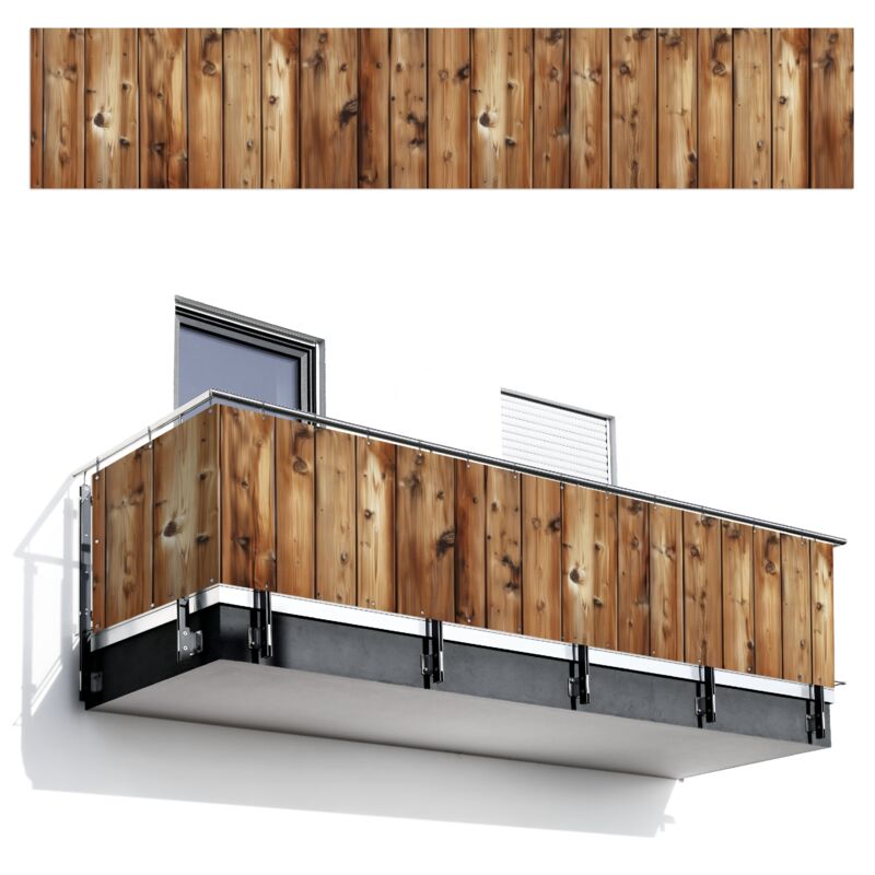 BRISE-VUE POUR BALCON Bois - Etagères - Marron 500x100