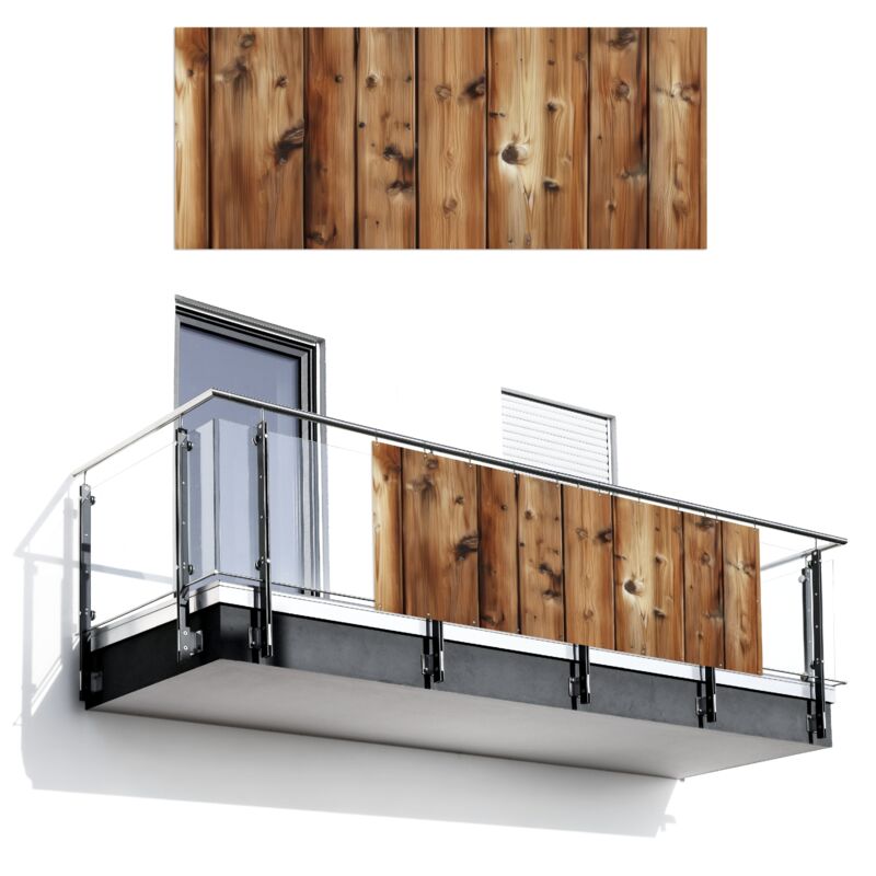 BRISE-VUE POUR BALCON Bois - Etagères - Marron 300x120