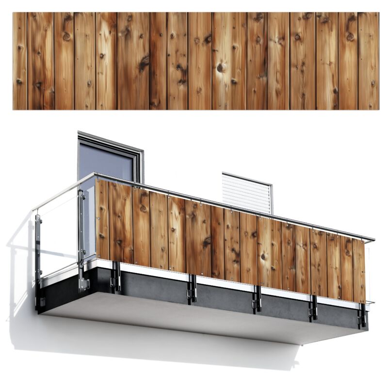 BRISE-VUE POUR BALCON Bois - Etagères - Marron 300x75