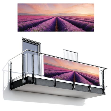 BRISE-VUE POUR BALCON Champ de lavande - Coucher de soleil - Violet - Fleurs 300x110