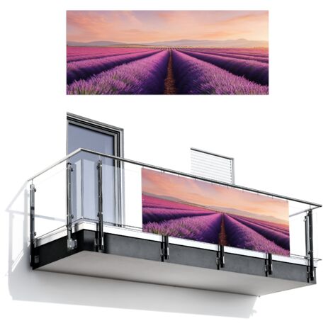 BRISE-VUE POUR BALCON Champ de lavande - Coucher de soleil - Violet - Fleurs 300x130